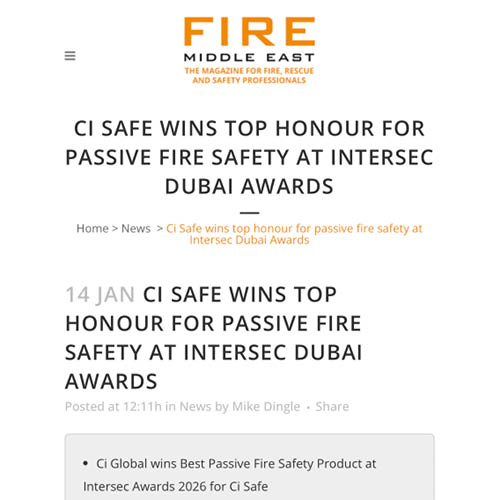 You are currently viewing Ci Safe wins top honour for passive fire safety at Intersec Dubai Awards